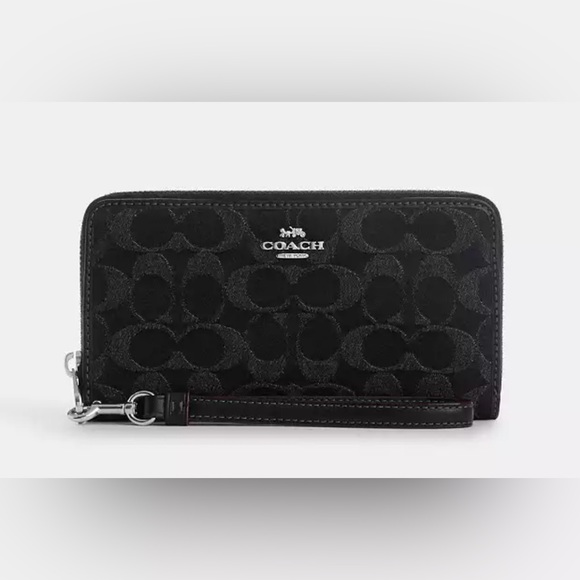 Coach Signature Zip Around Wallet with Wrist Strap Black   Denim Smooth leather - Picture 2 of 3